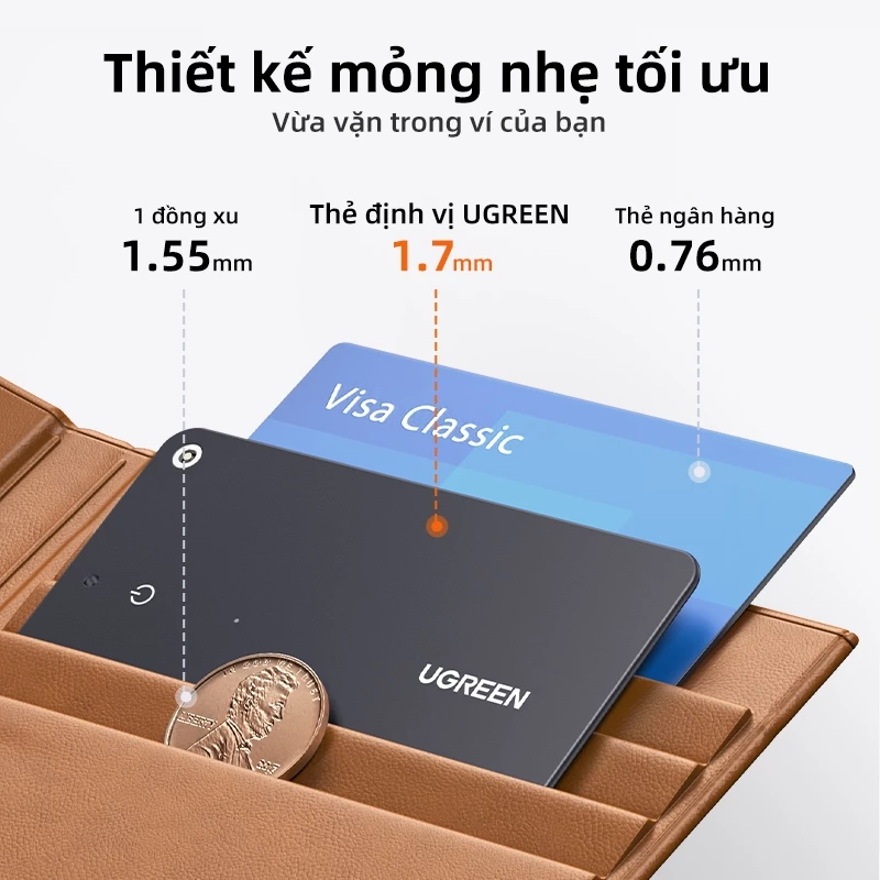 Ugreen Thiết bị theo dõi GPS thông minh Thiết bị theo dõi Mini cho SmartTag Chống mất Nhắc nhở Thiết