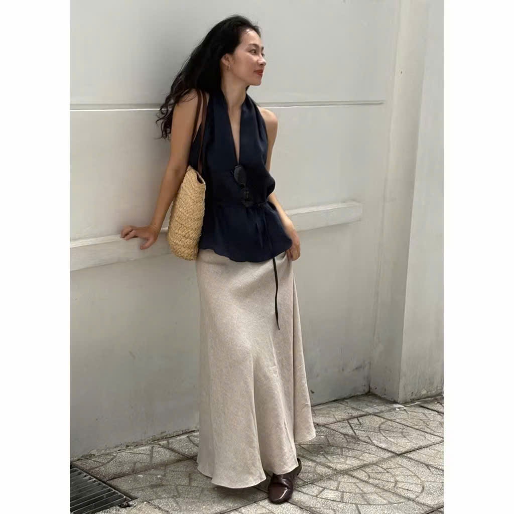 𝗫𝘂𝘅𝗶- Áo Linen cổ yếm thắt eo