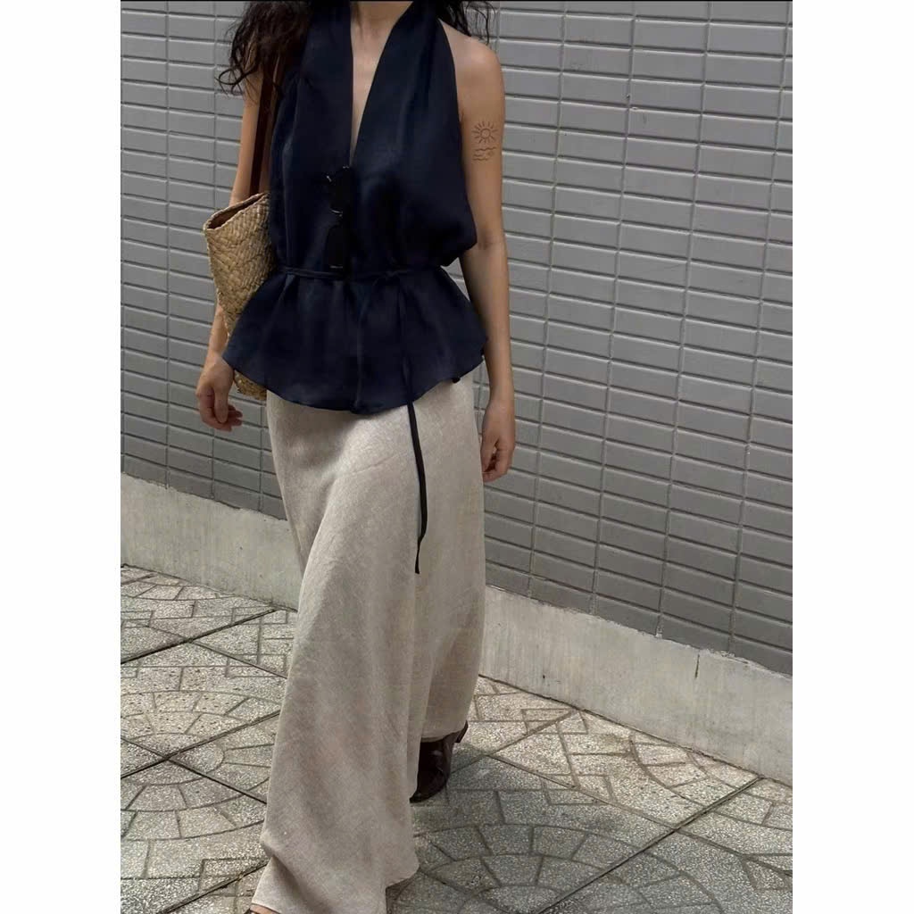𝗫𝘂𝘅𝗶- Áo Linen cổ yếm thắt eo