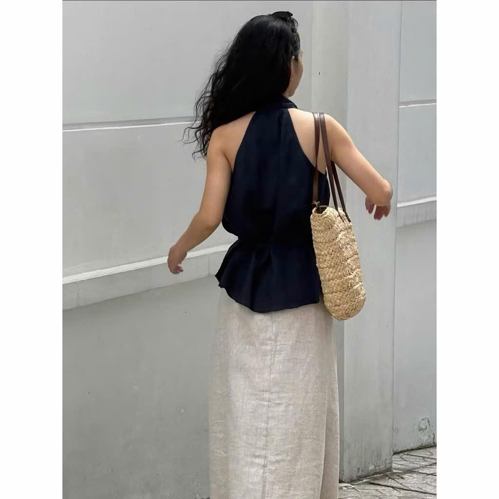 𝗫𝘂𝘅𝗶- Áo Linen cổ yếm thắt eo