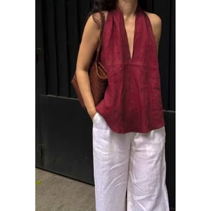 𝗫𝘂𝘅𝗶- Áo Linen cổ yếm thắt eo