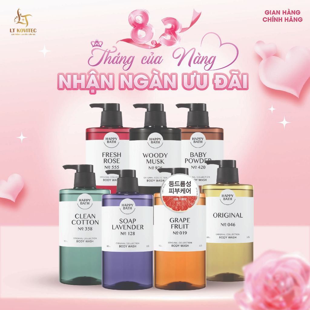 Sữa Tắm HAPPY BATH Tẩy Da Chết Nhẹ Nhàng, Giúp Da Đều Màu Trẻ Hóa, Sữa Tắm Dưỡng Trắng Cấp Ẩm