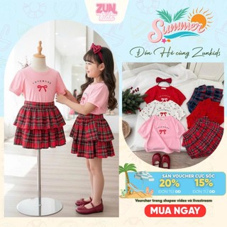 Set Đồ Bé Gái LOVE MORE AZB599 – Áo Thun In Chữ & Chân Váy Xinh, Dáng Tiểu Thư Dễ Thương