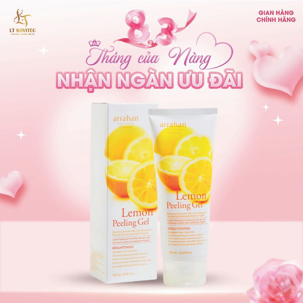 Gel tẩy da chết Arrahan Lemon Peeling Gel 180ml Hàn Quốc, tẩy tế bào chết Chanh làm sáng đều màu da