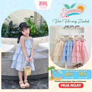 Váy Dây Tầng Bé Gái AZD540 Charm Nơ Dáng Xòe Công Chúa – Chất Tơ Xước Cao Cấp