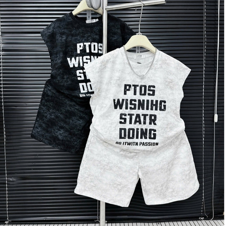 Bộ quần áo sát nách Cho Bé Trai PTOS 17-60kg Vải Cotton Mềm Mịn, Thấm Hút Tốt, size từ 17-60kg  [KB08]