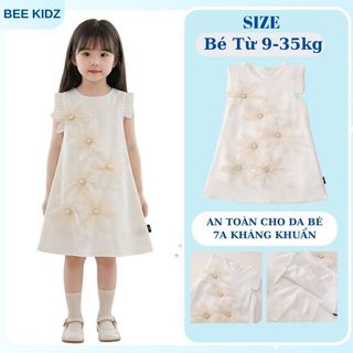 Váy Cho Bé Gái, Váy Thiết Kế Tiểu Thư Phối Hoa 3D Sang Chảnh Chất Liệu Cotton Mềm Mại