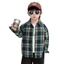 Áo sơ mi bé trai HIBENA KIDS, áo sơ mi cho bé phối kẻ sọc xanh lá chất kẻ mềm, mát, phong cách Hàn AT1