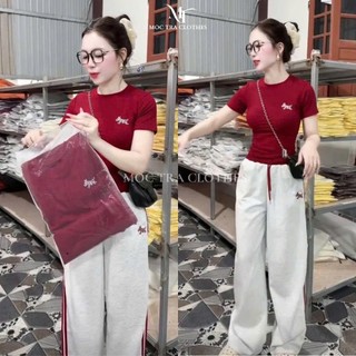 Set bộ thun nữ Loại 1 thiết kế áo ôm body ngắn tay và quần ống suông rộng trẻ trung siêu xinh