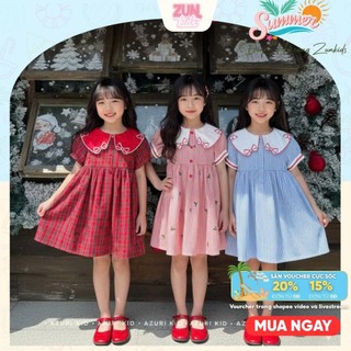 Đầm Bé Gái Lá Cổ Thêu Nơ AZD591 – Váy Bé Gái Noel Dễ Thương, Đầm Tiểu Thư Cổ Điển Cao Cấp