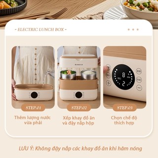 Hộp cơm cắm điện 2 tầng, Hộp cơm giữ nhiệt, nấu chín và hâm nóng thức ăn, dung tích 1.3L hệ thống tuần hoàn PTC