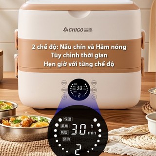 Hộp cơm cắm điện 2 tầng, Hộp cơm giữ nhiệt, nấu chín và hâm nóng thức ăn, dung tích 1.3L hệ thống tuần hoàn PTC