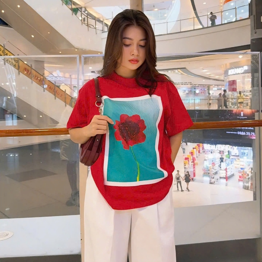 Áo Thun Mirage Bảng Hoa Đỏ Trendy Local Brand Chất 100% Cotton Mềm Mịn Thoáng Mát.