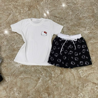 Set bộ áo bbt in đầu kitty mix quần đùi kitty cạp trắng