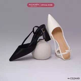 Giày cao gót nữ HÀ HUYỀN da lì mũi nhọn quai hậu gót vuông 7cm - CG2449