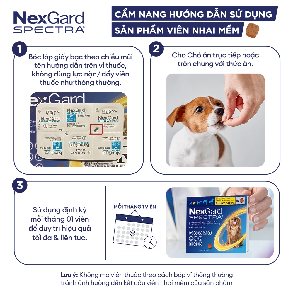 [FREE QUÀ TẶNG] NexGard SPECTRA - Viên nhai mềm phòng nội,ngoại ký sinh trùng dành cho Chó size S (3.5-7.5kg) | BigBuy360 - bigbuy360.vn