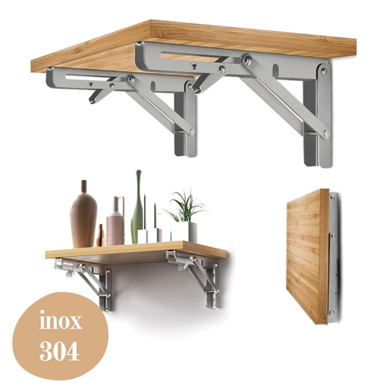 1 đôi (2 cái) BẢN LỀ GẬP MỞ RỘNG, Giá Ke đỡ bàn gấp gọn treo tường, Pát ke chữ L chịu lực 80kg