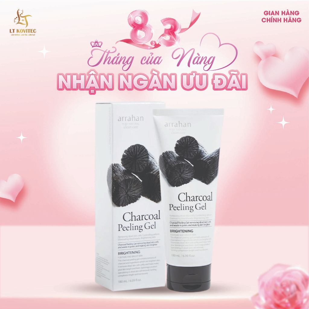 Tẩy Da Chết Arrahan Charcoal Peeling Gel - Hương Than Hỗ Trợ Da Sáng, Mịn Màng Hàn Quốc 180ml