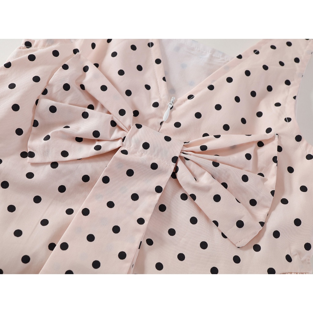 Váy Cho Bé Gái, Váy Sát Nách Dáng Suông Họa Tiết Chấm Bi Chất Liệu Cotton Thoáng Mát