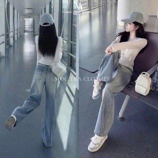 Quần jean suông w.e Loại 1 màu xanh ống rộng bạc hot trend trẻ trung cá tính