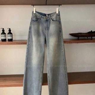 Quần jean suông w.e Loại 1 màu xanh ống rộng bạc hot trend trẻ trung cá tính
