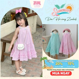 Đầm Bé Gái Cổ Yếm Đính Tulip AZD526 – Váy Thô Cotton Sọc Xinh Xắn Cao Cấp