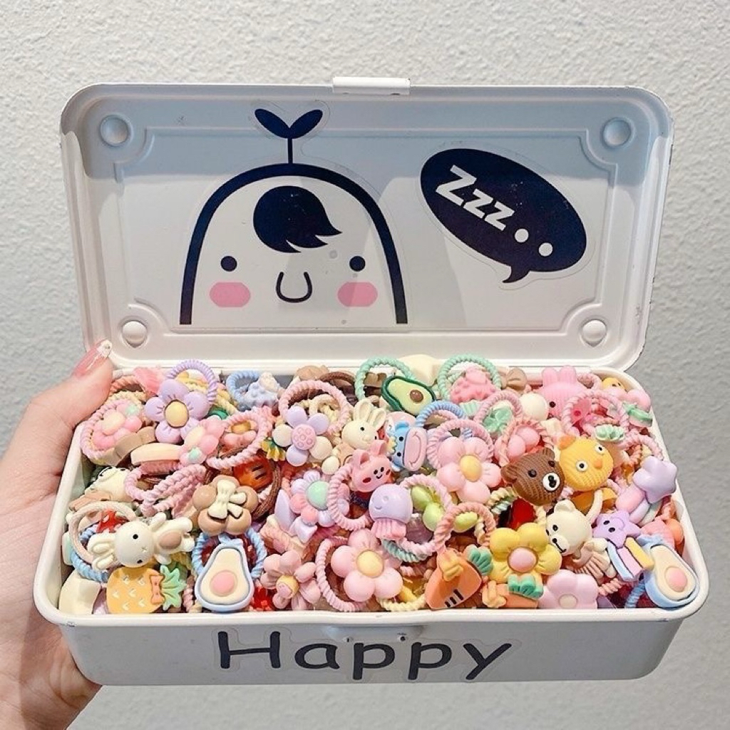 Set 100 chun buộc tóc🍀FRESHIP🍀Combo 100 dây cột tóc xoắn co giãn cho bé xinh nhiều hình cute dễ thương