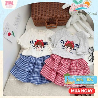 Set Đồ Bé Gái Cute Girl AZD581 Áo Thun Cotton Co Giãn 4C Và Chân Váy Tầng Xòe