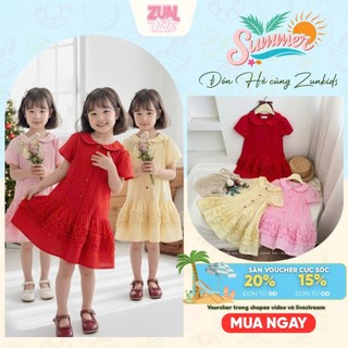 Đầm Bé Gái Cổ Sen Bèo Lai – Thiết Kế Cài Nút Trước, Dáng Tiểu Thư Dễ Thương
