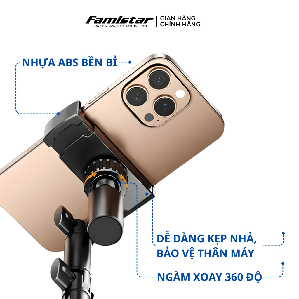 Giá Đỡ Điện Thoại Xoay 360 Điều Chỉnh Độ Cao, Kẹp Điện Thoại Quay Video Đa năng Livestream Famistar GD07