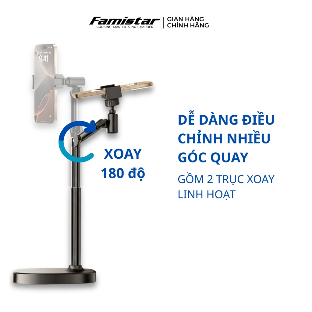 Giá Đỡ Điện Thoại Xoay 360 Điều Chỉnh Độ Cao, Kẹp Điện Thoại Quay Video Đa năng Livestream Famistar GD07