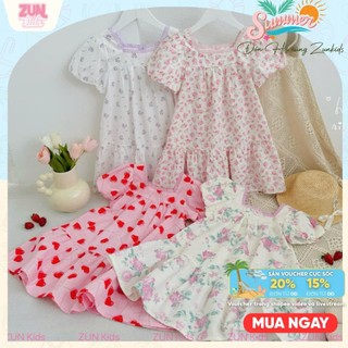 Đầm Bé Gái Tay Phồng Họa Tiết Hoa Ngọt Ngào – Chất Thô Cotton Xuất Dư Siêu Mát – Form Dễ Mặc