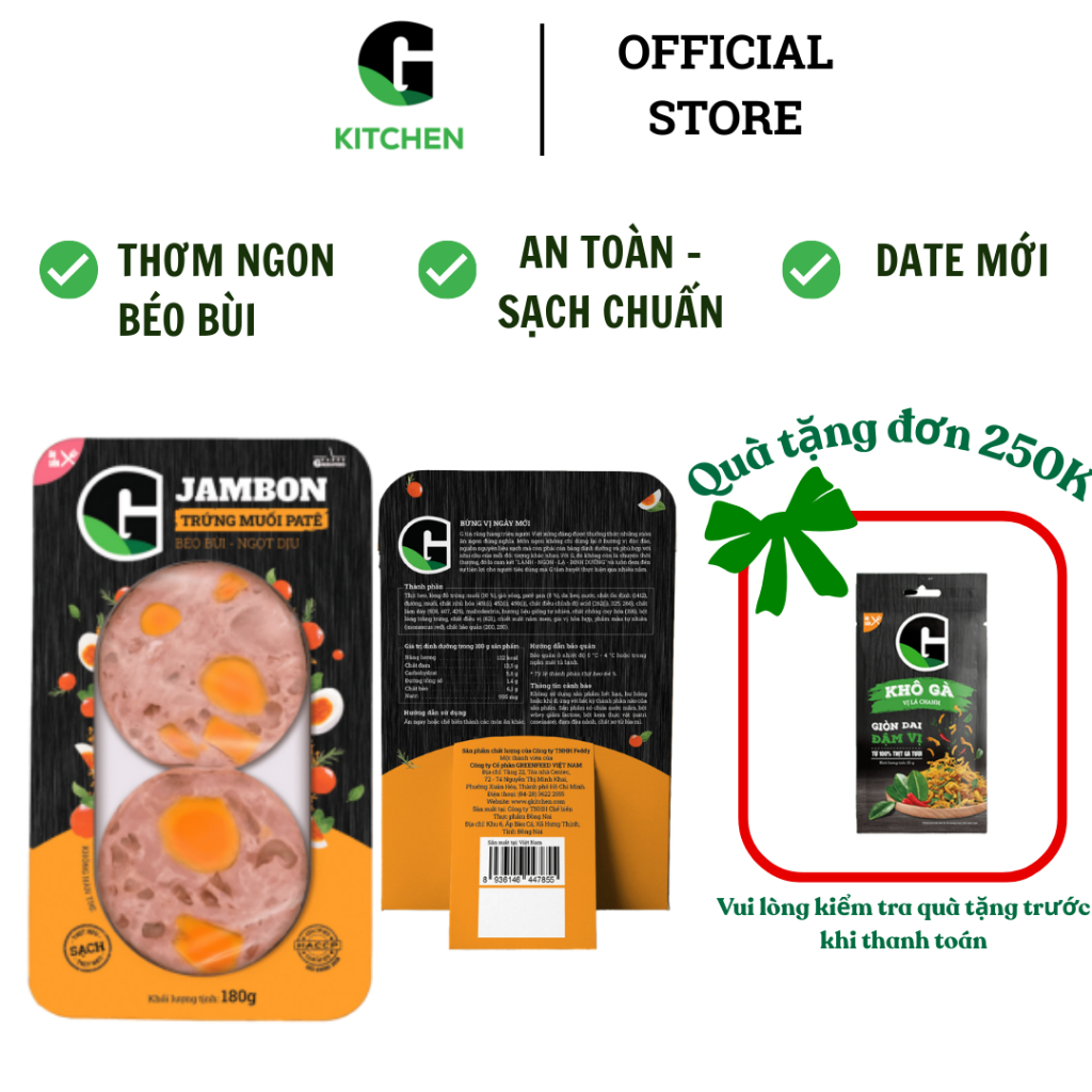 Jambon vị xông khói/ gác bếp/ trứng muối pate 180g G Kitchen [Giao nội thành HCM]