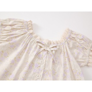 Sét Bộ Bé Gái, Set Bộ Thiết Kế Áo Tay Phồng Kèm Chân Váy Bí Họa Tiết Nơ Xinh Xắn Chất Liệu Cotton
