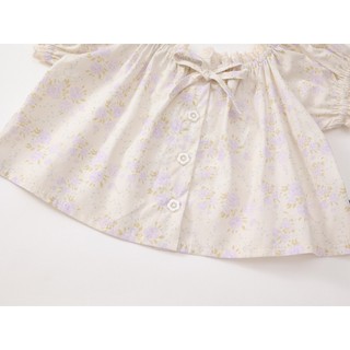 Sét Bộ Bé Gái, Set Bộ Thiết Kế Áo Tay Phồng Kèm Chân Váy Bí Họa Tiết Nơ Xinh Xắn Chất Liệu Cotton