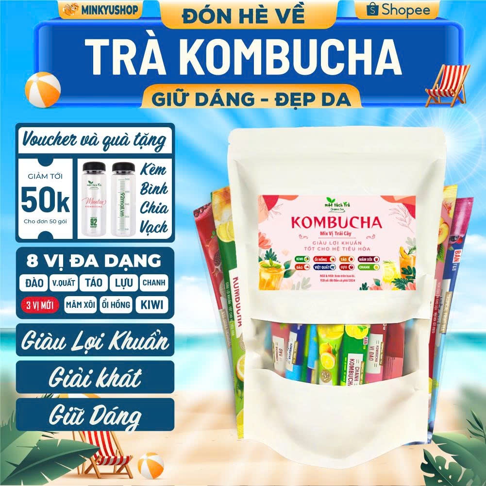 [DETOX] Trà Kombucha Thâm Hụt Calo Túi 50 Gói Mix Vị Trái Cây,Đẹp Da,Giàu Lợi Khuẩn,Tiêu Hóa Tốt
