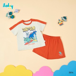 Đồ Bộ Bé Trai ILABY HCM Set Áo Thun Khủng Long Lướt Sóng Siêu Ngầu Size 2-12 Tuổi [3914]