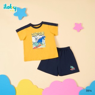 Đồ Bộ Bé Trai ILABY HCM Set Áo Thun Khủng Long Lướt Sóng Siêu Ngầu Size 2-12 Tuổi [3914]