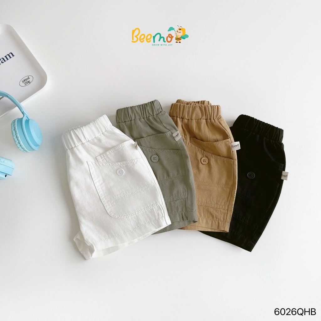 Quần kaki phối túi, quần shorts kaki mềm đứng form phối túi cá tính cho bé
