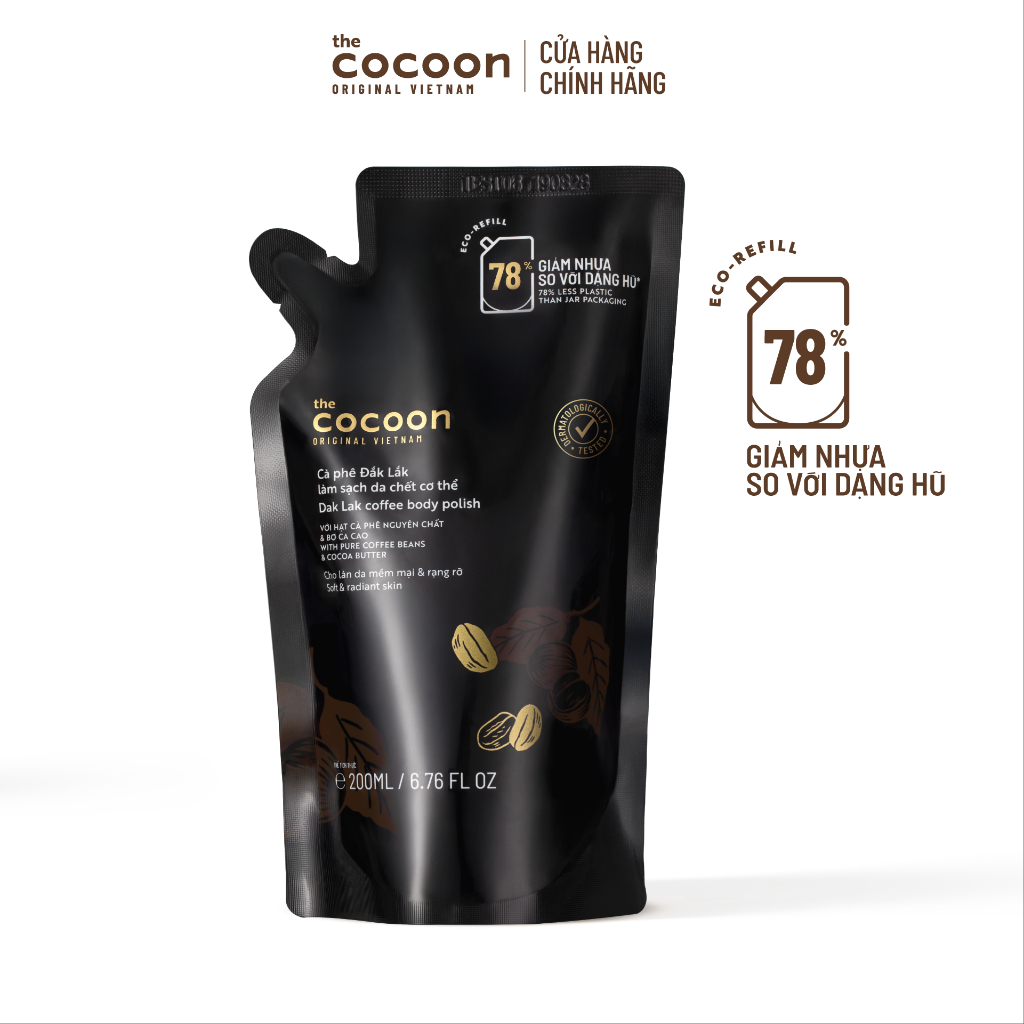 [MUA 2 GIẢM 43%] Combo Tẩy da chết mặt cà phê 150ml & Túi Refill Tẩy da chết cơ thể cà phê Đắk Lắk Cocoon 200ml