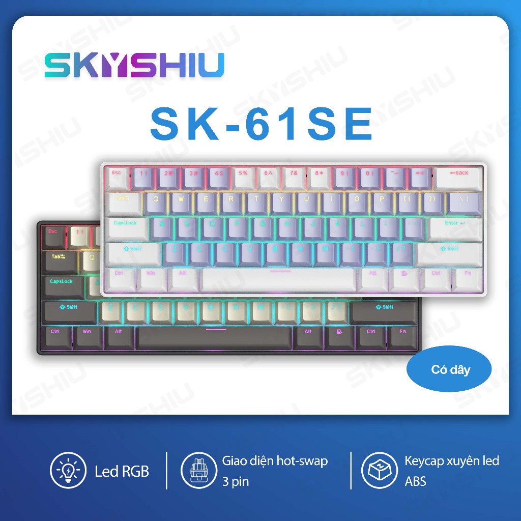 SKYSHIU SK-61 SE – Bàn phím cơ mini 61 phím nhỏ gọn dành cho game thủ PC/Mac, đèn nền nhiều màu có thể chuyển đổi, switc | BigBuy360 - bigbuy360.vn