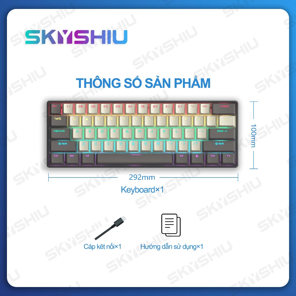 SKYSHIU SK-61 SE – Bàn phím cơ mini 61 phím nhỏ gọn dành cho game thủ PC/Mac, đèn nền nhiều màu có thể chuyển đổi, switc | BigBuy360 - bigbuy360.vn
