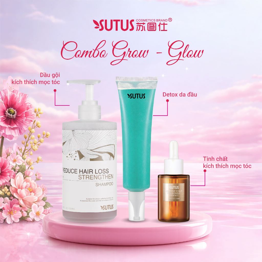 SUTUS Bộ sản phẩm chăm tóc giảm rụng tăng sinh nang mọc tóc - COMBO Grow and Glow