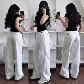Quần jean trắng Loại 1 thêu thỏ siêu xinh, quần bò nữ dáng suông siêu tôn dáng