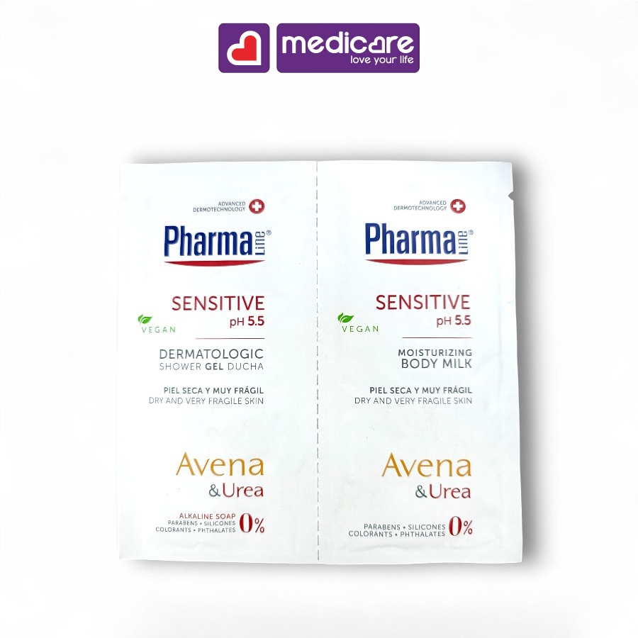 Bộ Sữa Tắm + Sữa Dưỡng Thể PHARMALINE Sensitive Bộ 2 gói x 10ml