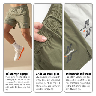 Quần Short Nam Thể Thao MENTORIS Kaki Gió Cao Cấp Regular Fit Co Giãn, Thảo Mái Thấm Hút Tốt MSR2603