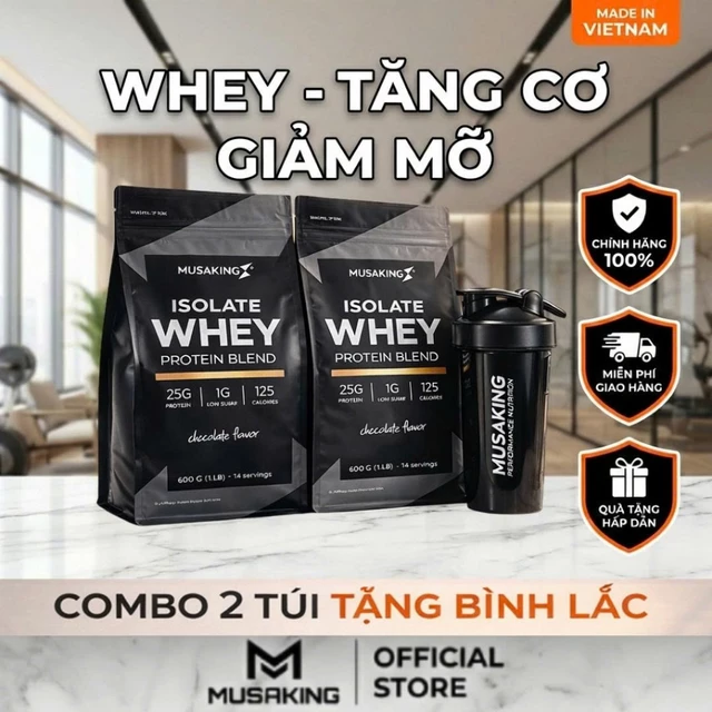 Combo 2 Túi Whey Protein Isolate Blend 500G Musaking – 25G Protein, Whey Tăng Cơ Nạc, Phục Hồi Nhanh