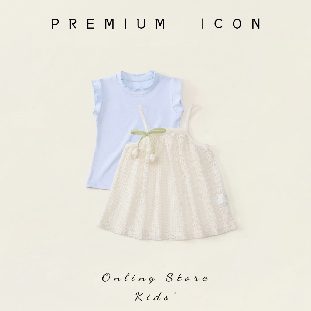 Set 2 Chi Tiết, Set Áo Thun Kèm Váy Lưới Phong Cách Tiểu Thư Chất Liệu Cotton Mềm Mại