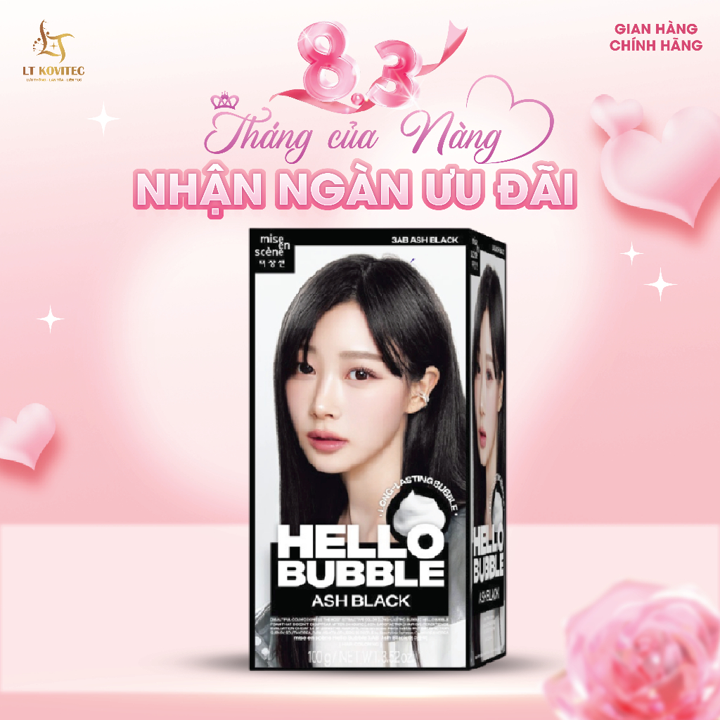 Thuốc Nhuộm tóc mise en scène Hello Bubble Màu Đen ASH BLACK Hàn Quốc An Toàn Cho Da Đầu Không Phai 100g