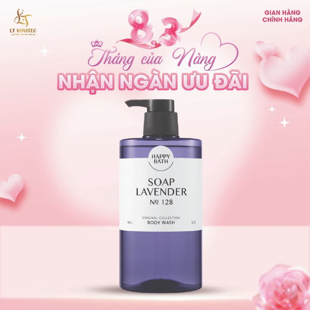 [No.128] Sữa Tắm Happy Bath Cấp Ẩm Dưỡng Trắng Da, Chiết Xuất Oải Hương Giúp Thư Giãn Dễ Ngủ Và Làm Dịu Da 910g